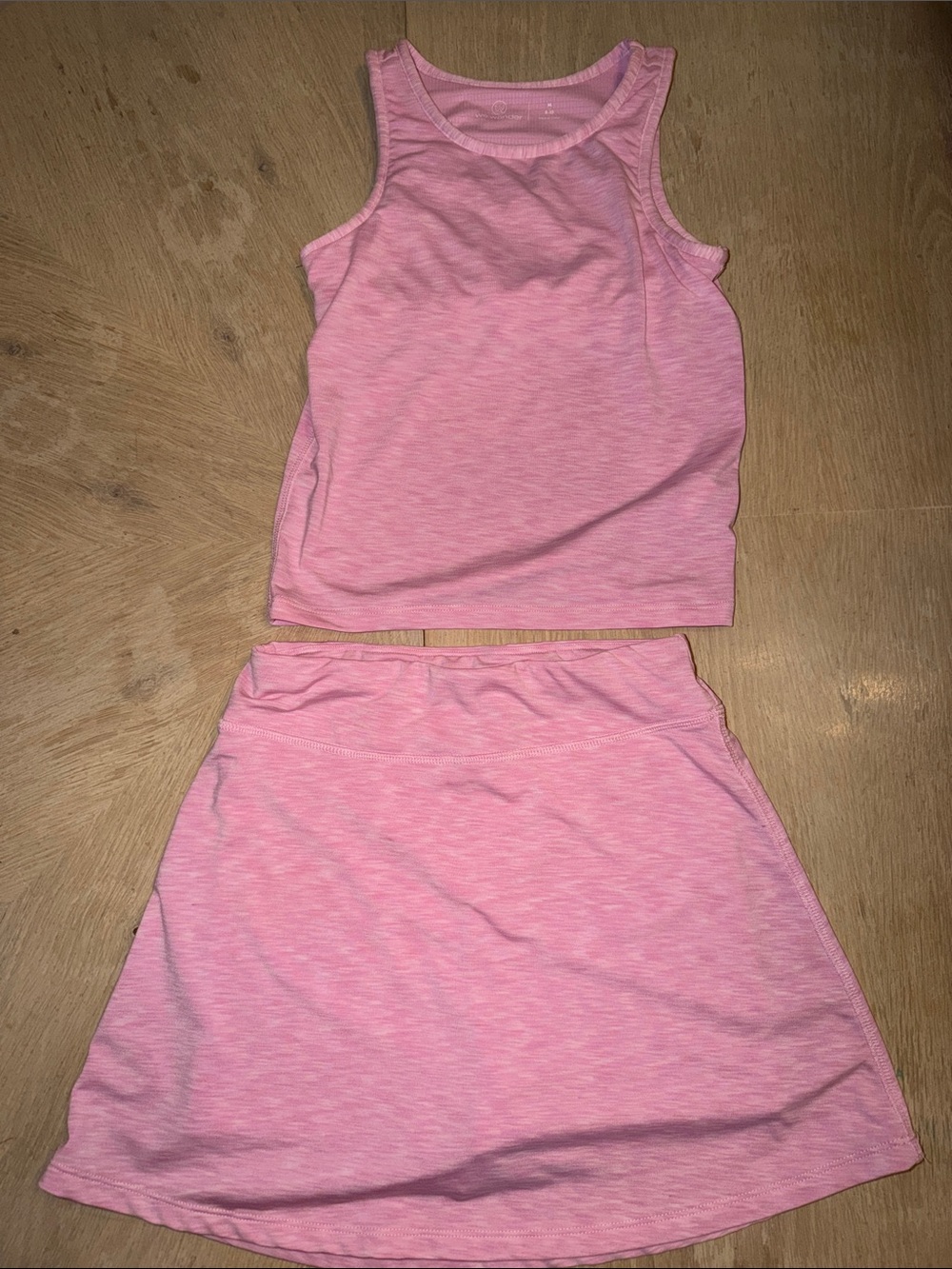 Kids Two-Piece Pink Tank with built in bra & Skort set.